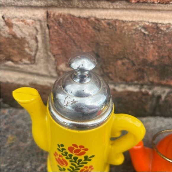 Vintage Orange and Yellow Tea Pot and Coffee Carafe Bath Oil Bottles - Picture 7 of 10